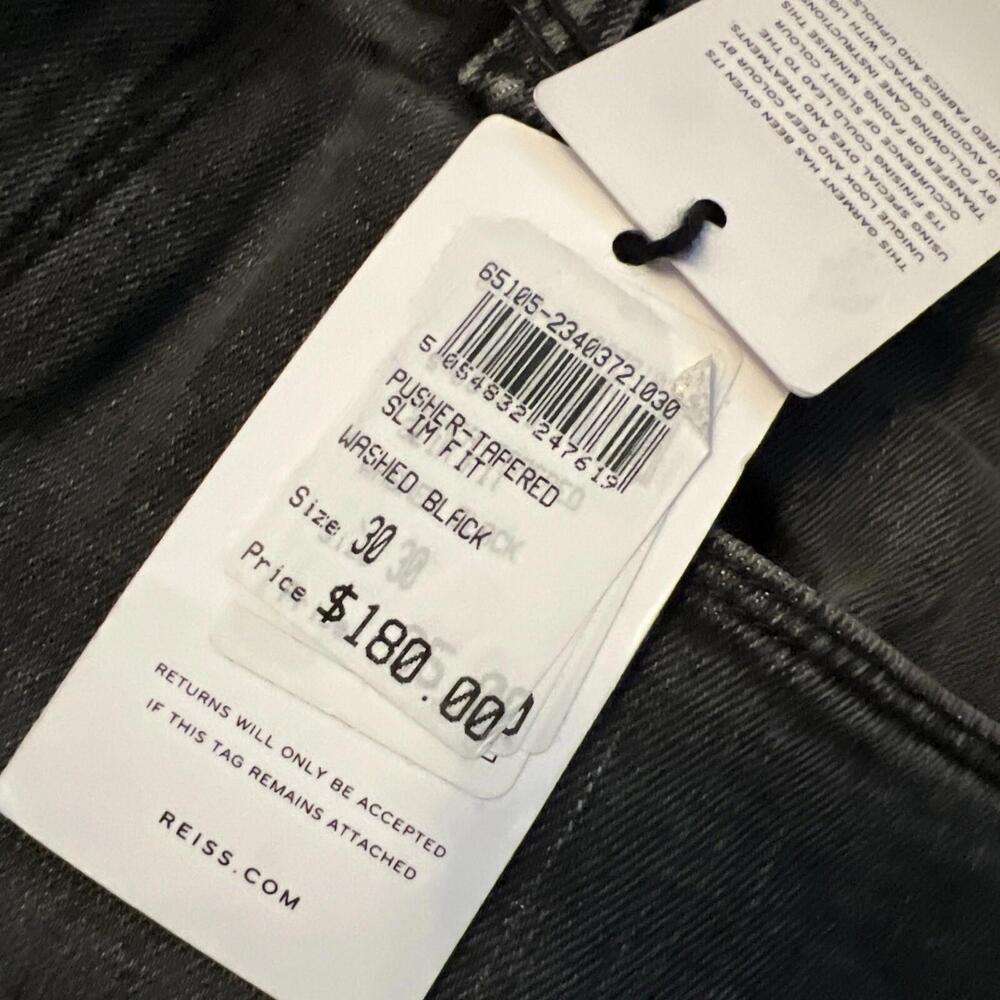 REISS Men’s Pusher Tapered Slim Fit Washed Black Denim Jeans NWT Size 30  DE 1